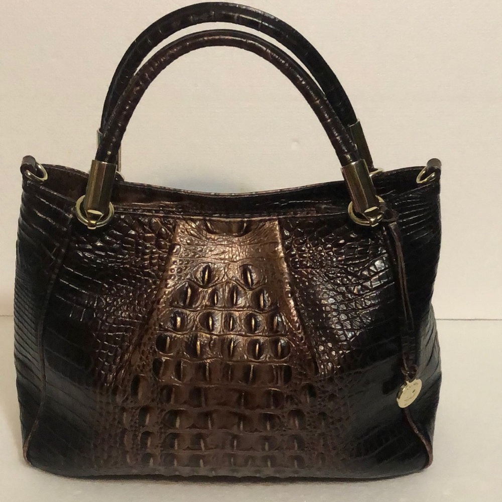 Brahmin Brown and Dark Brown Croc-Embossed Satchel